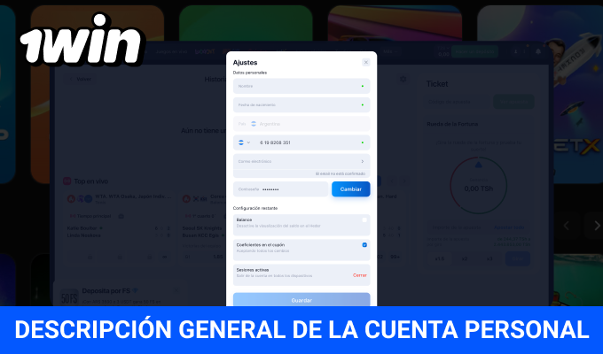 Panel de control y perfil 1win usuario